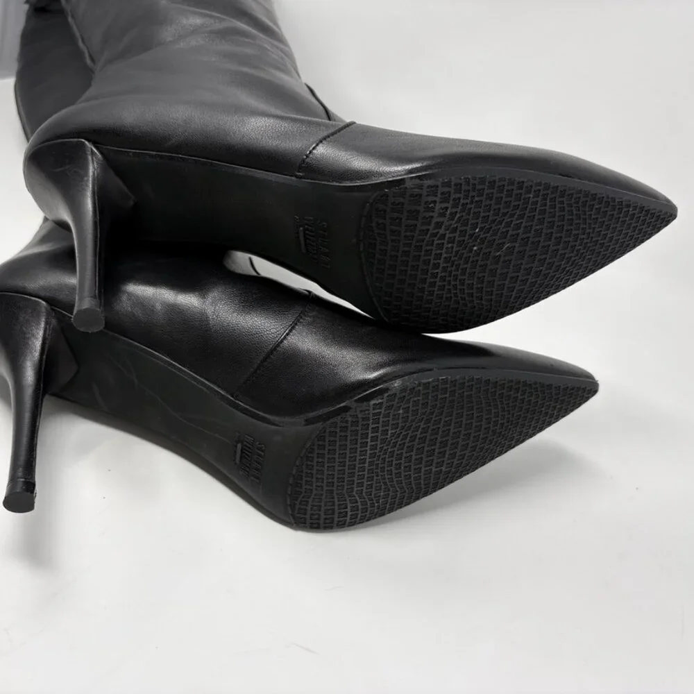 Stuart Weitzman Sohot Pointed Toe Tall Leather Boots Black Size 11.5 - Picture 8 of 16